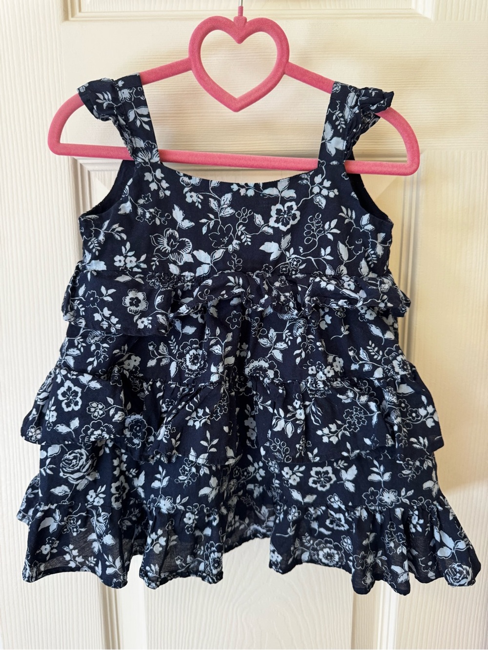 Baby Navy Floral Ruffle lined dress